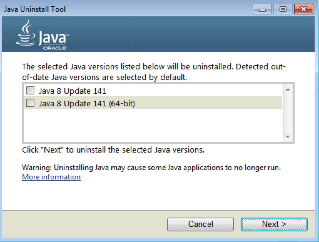 Java Uninstall Tool
